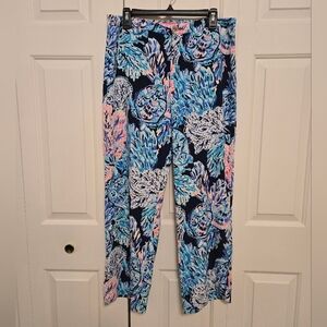 Lilly Pulitzer Malorie High Rise Trousers In High Tide Party In Paradise Size 12